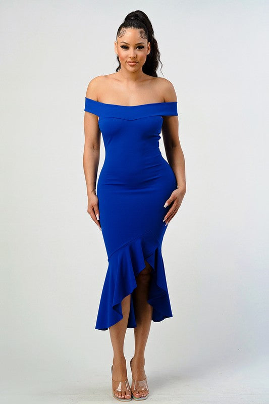 Blue off shoulder formal dress, prefect for a wedding, graduation or a date night