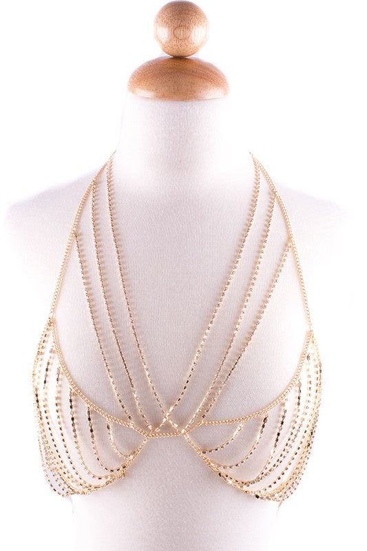 GOLD BRALETTE RHINESTONE BODY JEWELRY